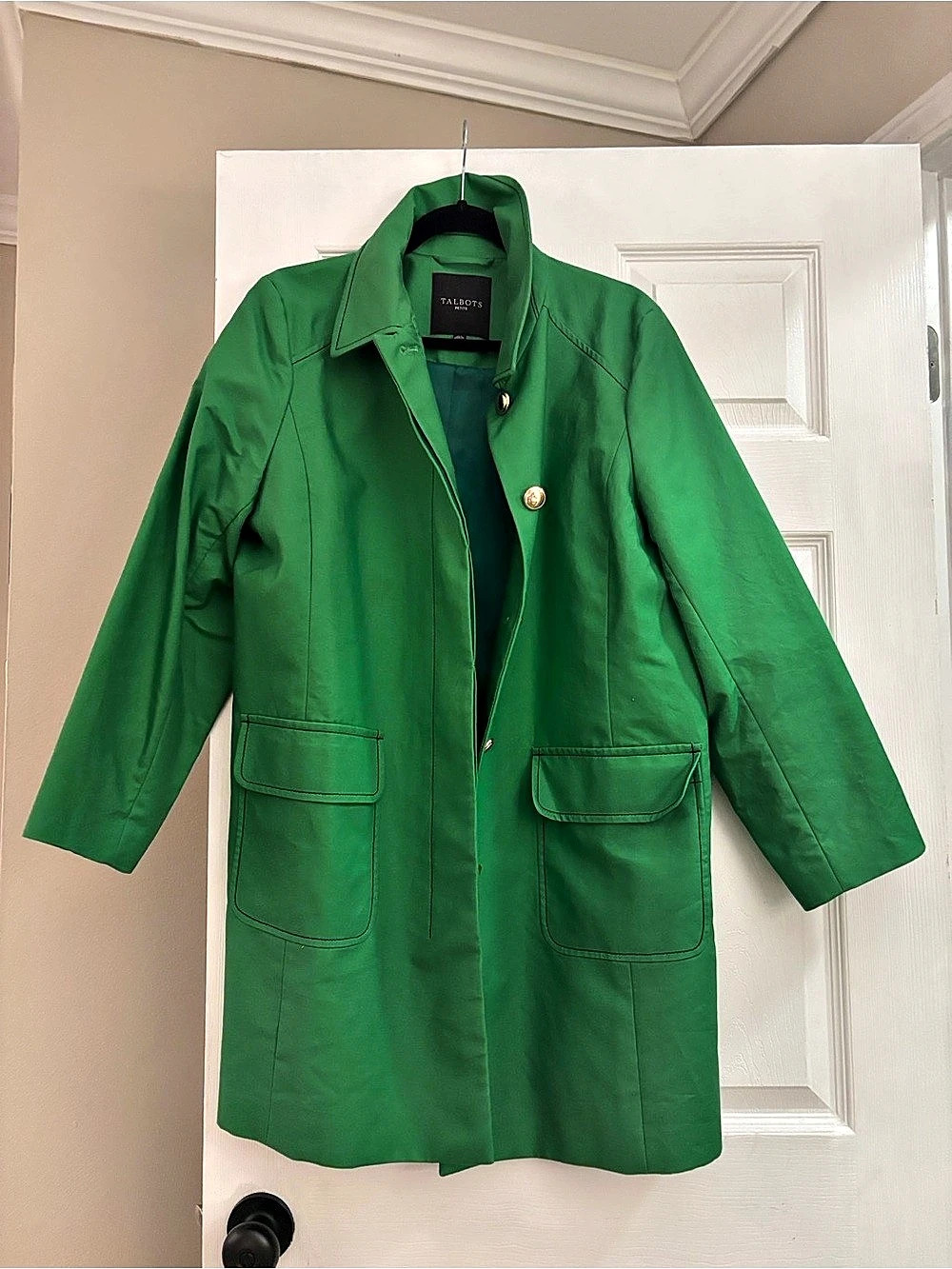 Talbots Fresh Poplin Cat Coat Green Petite XL
